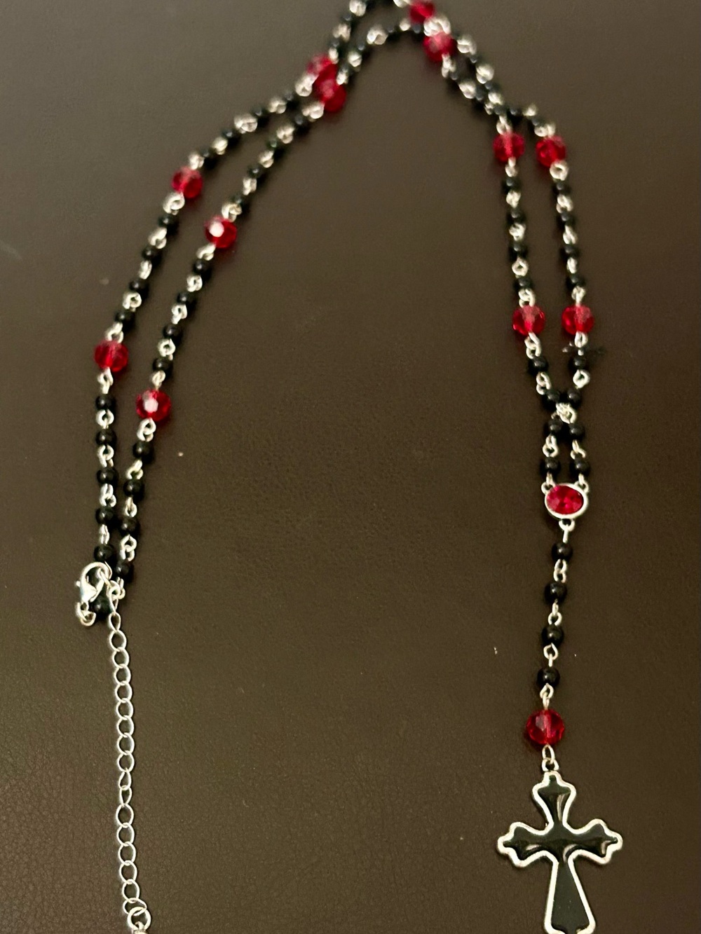 Hot Topic Black and Red Beaded Rosary Necklace
